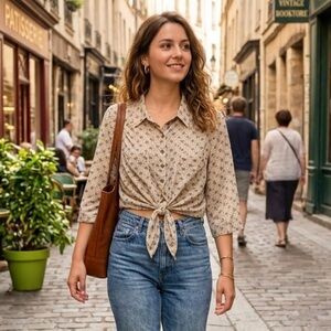 Beige Floral Button Down Shirt